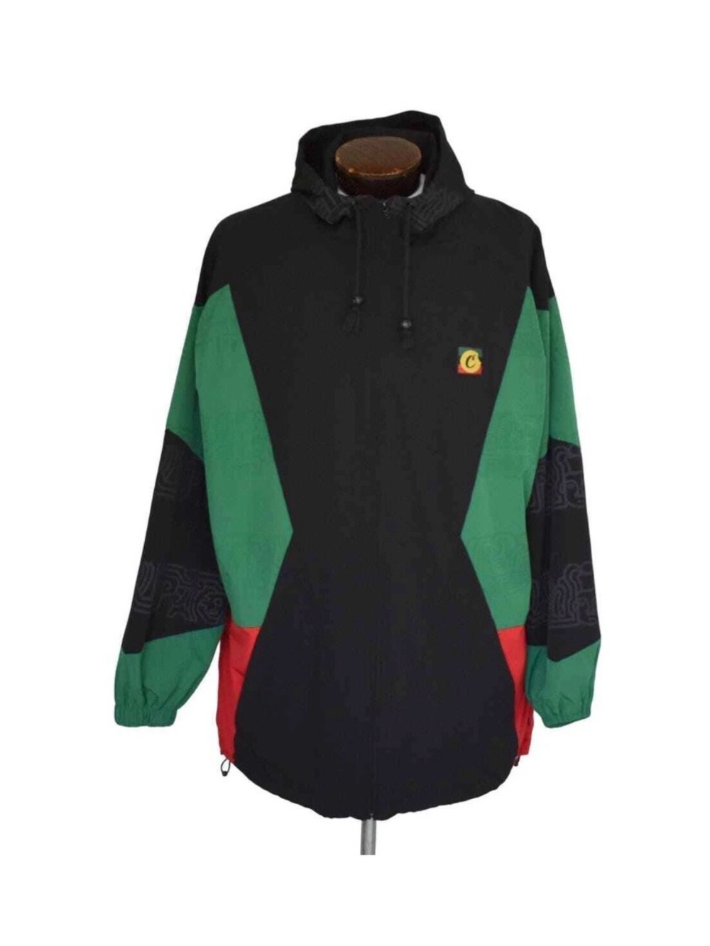 Rare Y2K Cookies Men’s 3XL Colorblock Hooded Jacket Black Green Red